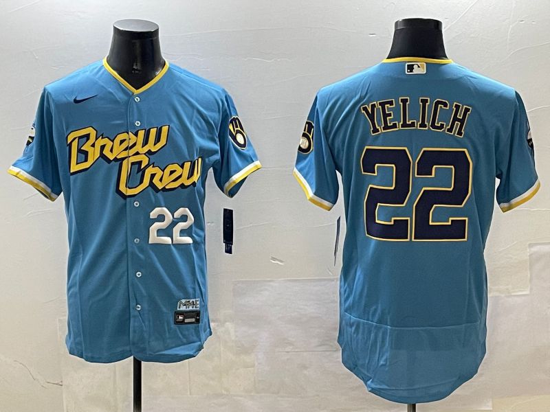 Men Milwaukee Brewers #22 Yelich Light Blue Elite 2025 Nike MLB Jersey style 3->milwaukee brewers->MLB Jersey